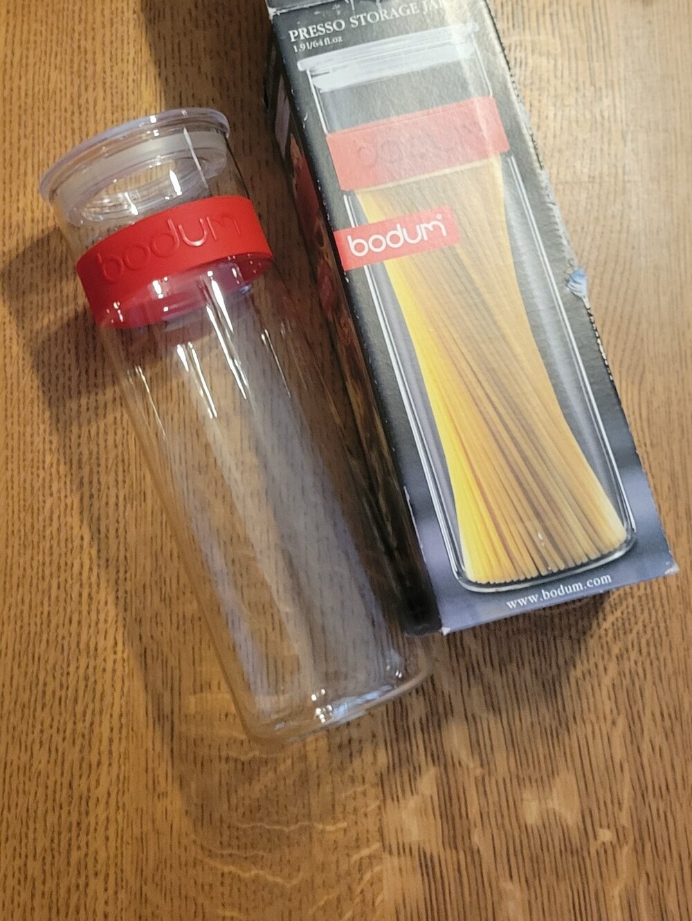 Bodum Presso Storage Jar - Borosilicate Glass - Red band